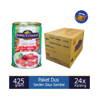 Paket 1 dus 24pc King's Fisher Sarden saus sambal 425g Makanan Kaleng