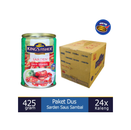 Paket 1 dus 24pc King's Fisher Sarden saus sambal 425g Makanan Kaleng