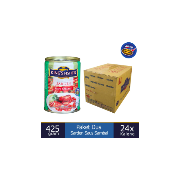 Paket 1 dus 24pc King's Fisher Sarden saus sambal 425g Makanan Kaleng