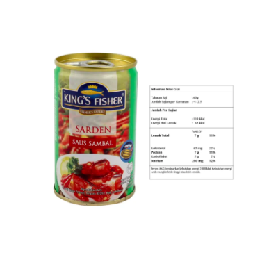 Paket 1 dus 24pc King's Fisher Sarden saus sambal 425g Makanan Kaleng