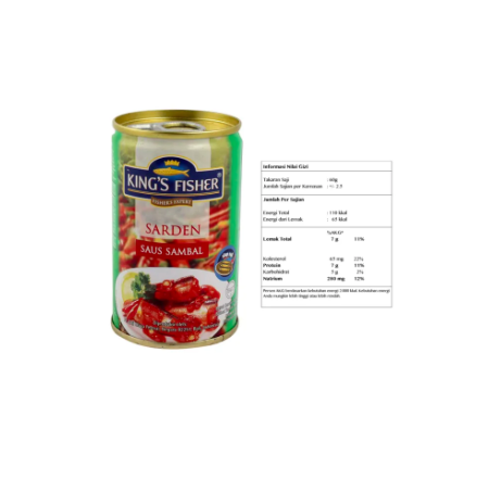 Paket 1 dus 24pc King's Fisher Sarden saus sambal 425g Makanan Kaleng