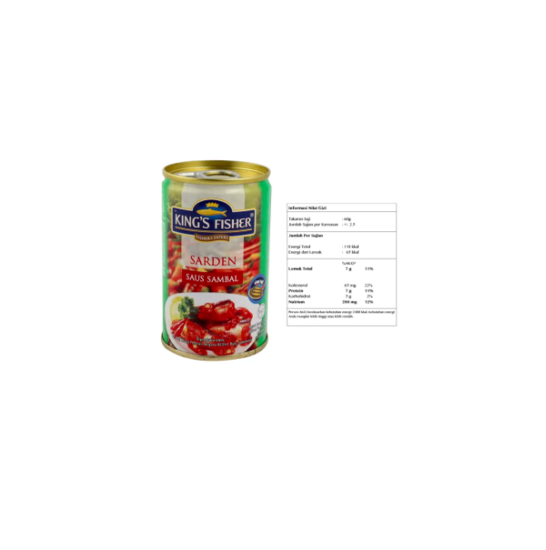 Paket 1 dus 24pc King's Fisher Sarden saus sambal 425g Makanan Kaleng