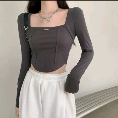 Crop top long sleeve Korea lengan panjang