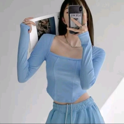 Crop top long sleeve Korea lengan panjang