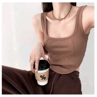 Tanktop crop garis dua oval Korea masa kini