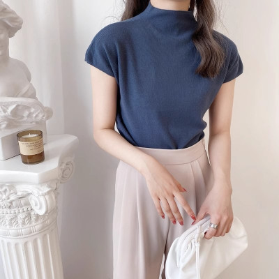 Yujin Top baju wanita vest turtleneck rajut tanpa lengan import inner