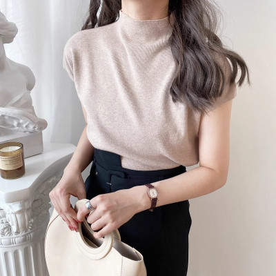 Yujin Top baju wanita vest turtleneck rajut tanpa lengan import inner