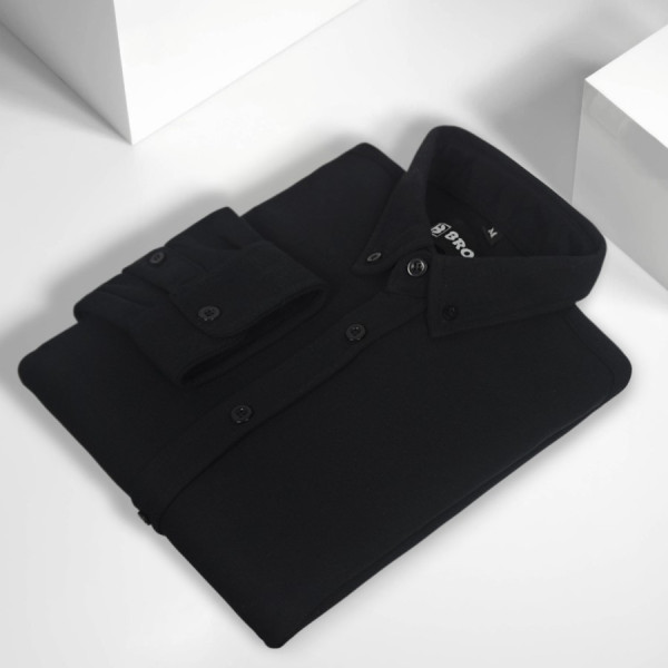 Kemeja Polos Casual Slimfit Pria Lengan Panjang - BLACK