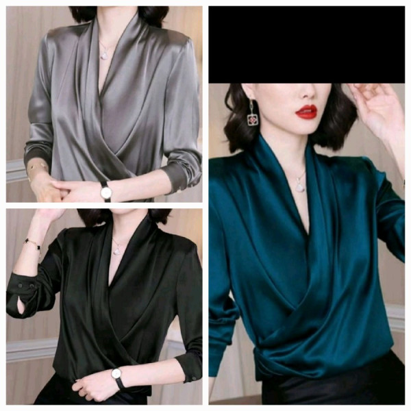 Satin hitam black blouse baju mewah atasan wanita blus cantik casual