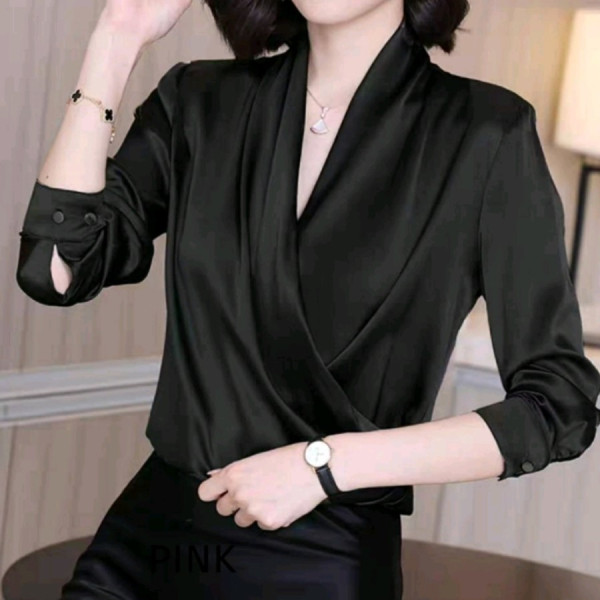 Satin hitam black blouse baju mewah atasan wanita blus cantik casual