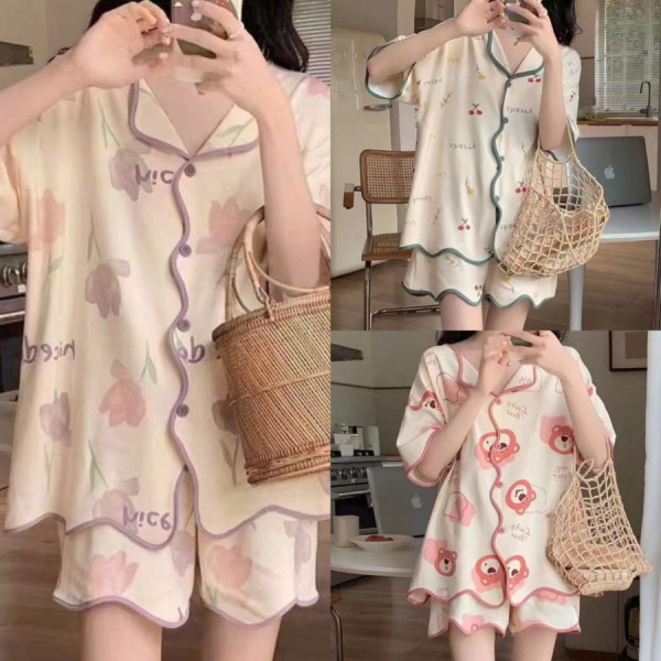 Baju Tidur Piyama Import Wanita Korea Lengan Pendek Celana Pendek