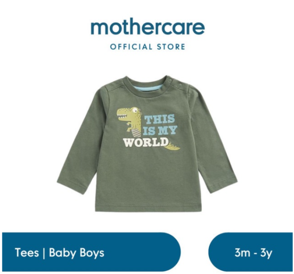 Mothercare Green Dinosaur Long-Sleeved T-Shirt - Kaos Bayi Laki-laki (Hijau)