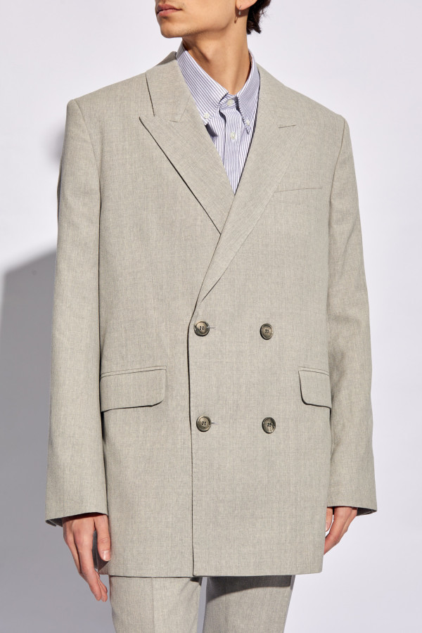 AMI ALEXANDRE MATTIUSSI GREY DOUBLE-BREASTED BLAZER