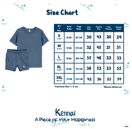 Kennai Setelan Kaos Polos 1 Anak T-shirt Kids Usia 1 - 12 Tahun