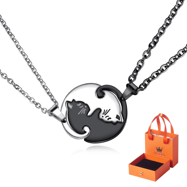 Kalung Titanium Hijab Couple Pria Wanita Anti Karat Asli Bentuk Kitten Necklace Liontin korea Aesthetic