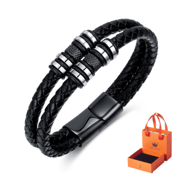 Gelang Pria Leather Bracelet 2023 Serut Perhiasan Fashion Hitam Bracelet Adjustable COD