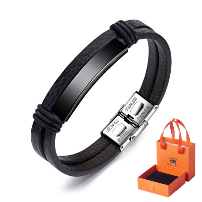 Gelang Pria Leather Bracelet Serut Perhiasan Fashion Hitam Bracelet Adjustable Gelang For Man Model PH1195