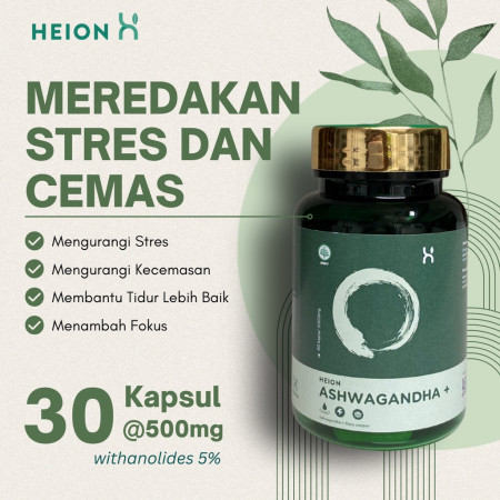 HEION Ashwagandha 30 Kapsul - KSM-66 Ashwaganda Extract @500mg BPOM by HEION OFFICIAL