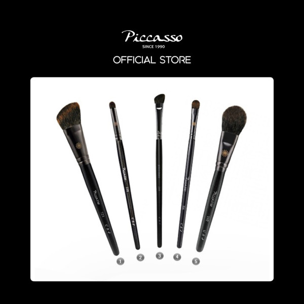 PICCASSO European Squirrel Hair Series Brush Set 5 pcs (Kuas Makeup) Set Lengkap Brush Makeup