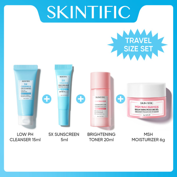 SKINTIFIC 5X Ceramide 4pcs Travel Kit Skincare Paket Moisturizer + Cleanser + Soothing toner + Serum Sunscreen Barrier Start kit