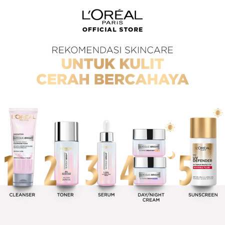 L Oreal Paris Glycolic Bright Glowing Skincare Set - Facial Foam 50 ml, Toner 65ml, Serum 15ml, Day & Night Cream 15ml