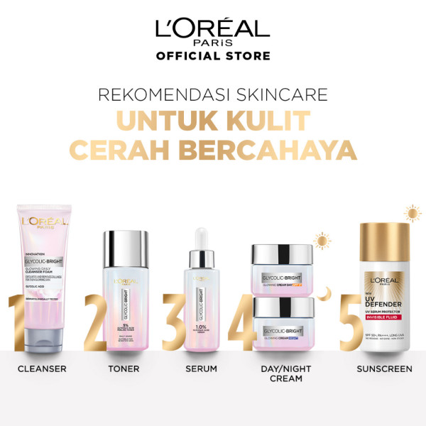 L Oreal Paris Glycolic Bright Glowing Skincare Set - Facial Foam 50 ml, Toner 65ml, Serum 15ml, Day & Night Cream 15ml