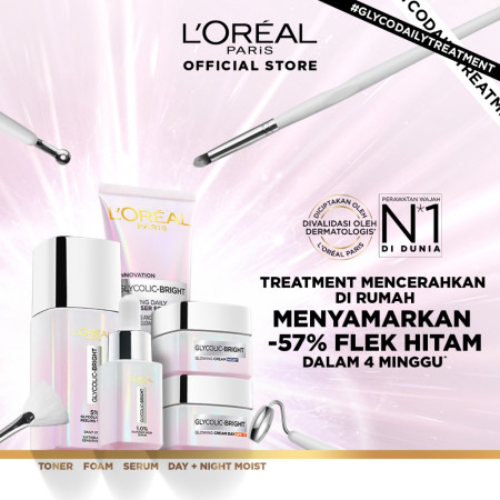 L Oreal Paris Glycolic Bright Glowing Skincare Set - Facial Foam 50 ml, Toner 65ml, Serum 15ml, Day & Night Cream 15ml