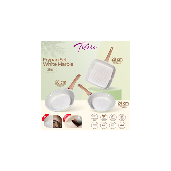 Tifale 3IN1 Granit Putih Anti lengket Peralatan Masak Dapur 3PCS