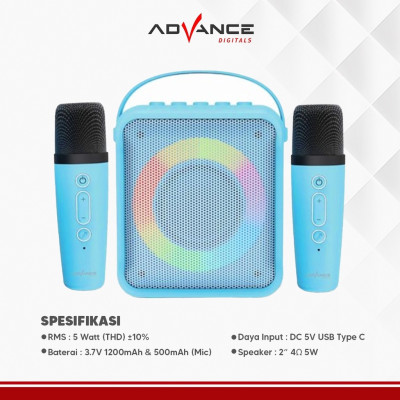 Advance V5 Speaker Bluetooth With 2 Microphone Wireless Ukuran 2 Inch Bisa Dicharger Dengan Lampu LED