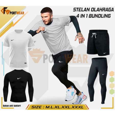 Fullset Setelan 4in1 Olahraga Pria Premium Manset Baju Futsal Running Olahraga Outdoor