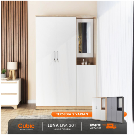 Cubic Lemari Pakaian Minimalis / Wardrobe Baju Motif Kayu / LUNA LPM 301