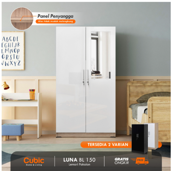 Cubic Lemari Pakaian Kecil Minimalis / Almari Baju Serbaguna 2 Pintu / LUNA BL 150