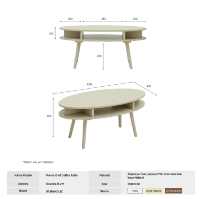 IFURNHOLIC Pieree Oval Coffee Table I Meja Tamu Minimalis I Meja Sofa Oval