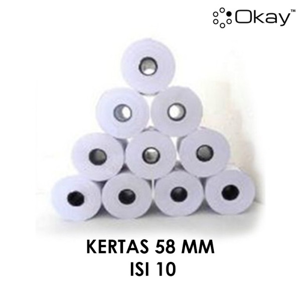 OKAY kertas thermal struk printer kasir ppob 58x40 mm premium hitam warna jelas isi 10 ROOL