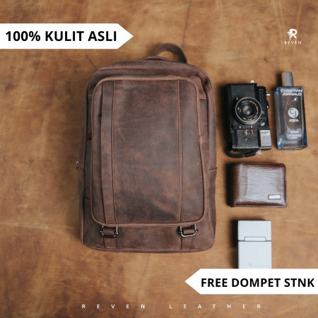 Tas Slempang Daypack Kulit Pria Cowok Original Waterproof Anti Air - Cokelat