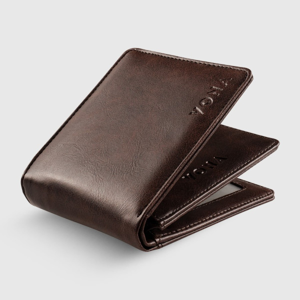 VONA Penn Wallet - Dompet Pria Lipat Pendek Extra Slot Kartu Kulit PU - Almond