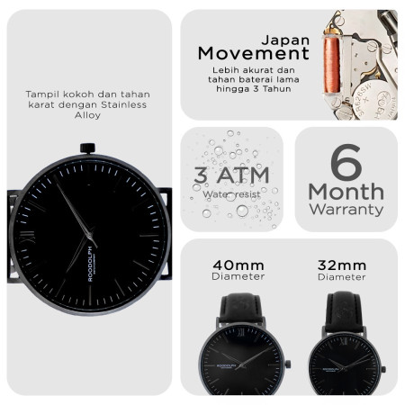 Jam Tangan Pria Roodolph Watch Erudite All Black (40mm)