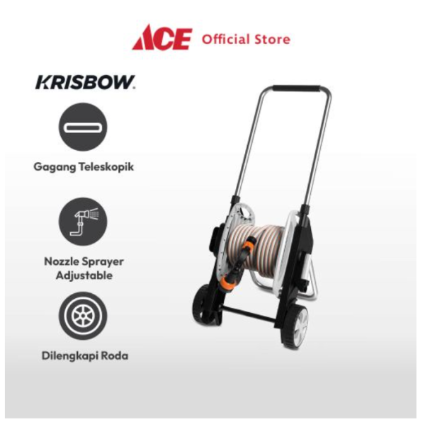 Ace Krisbow 20 mtr Set Selang Air & Alat Penggulung Teleskopik 1/2 Inci
