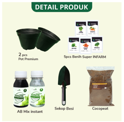 INFARM - Paket Siap Peralatan Berkebun Pot Benih Sayuran Buah Nutrisi AB Mix Media Tanam Sekop