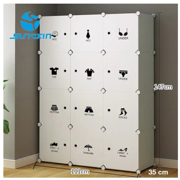 Sunxin - Lemari Penyimpanan Baju Portabel Bongkar Pasang 12 Pintu