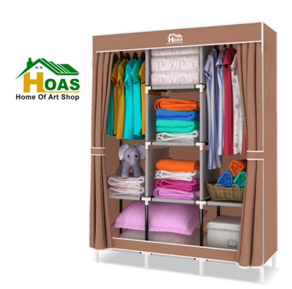 Hoas Lemari Pakaian Kain Portable 88130 Lemari Jumbo 3 Sekat Lemari Baju