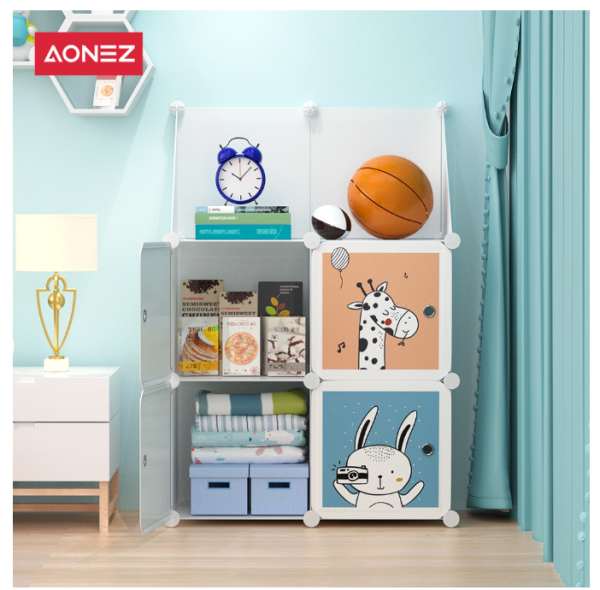 AONEZ lemari plastik lemari pakaian anak wardrobe 6 muka 6 slot Dengan pagar plastik