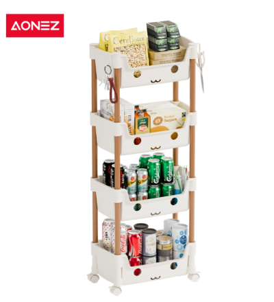 AONEZ Susun Serbaguna Tempat Rak Buku Anak Lemari Buku Plastik Rak Portable Roda Rak Mainan Rak Roda Toy Storage Rak Susun Tempat