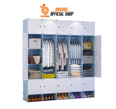Orange Official Shop Lemari Pakaian Portable 25 Pintu 5 Rak Sepatu 3 Gantungan Lemari Serbaguna Lemari Polos lemari kuat dan kokoh