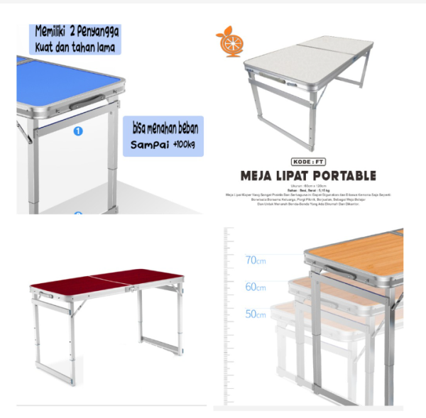 Orange Official Shop Meja Lipat portable Meja Koper meja makan lesehan meja lipat kayu meja serbaguna