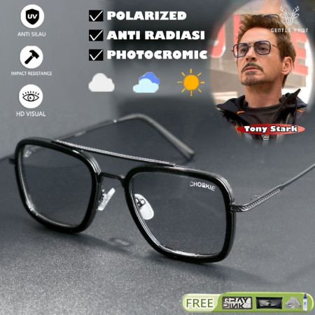 Choskie Kacamata 3 IN 1 Toni Stark Blueray Photocromic Polarized - 3IN1 NORMAL