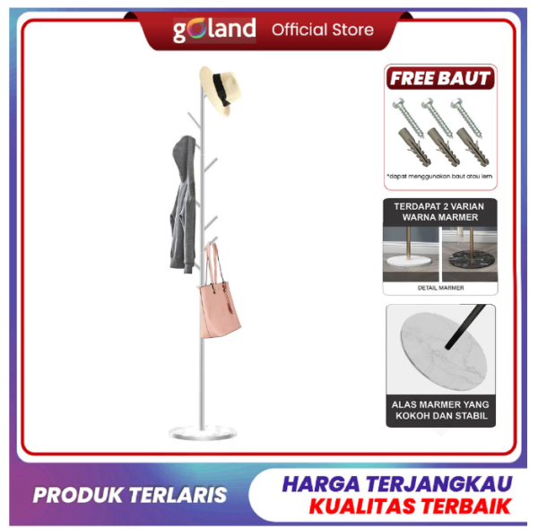 Goland Stand Hanger Gantungan Baju Topi Tas Aesthetic Multifungsi Minimalis Alas Bulat Tahan Karat