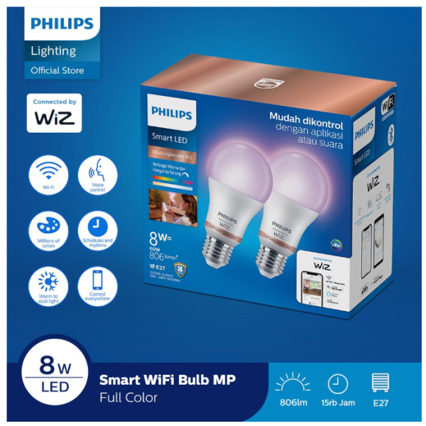 Philips Lampu Smart Wifi LED Multipack 8W - Tunable Color (Warna)
