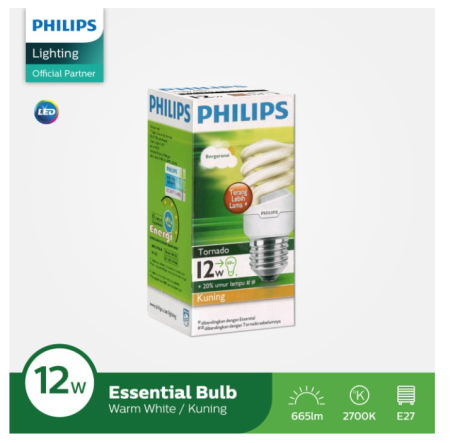 Philips Tornado 12W WW E27 220V Cahaya Kuning