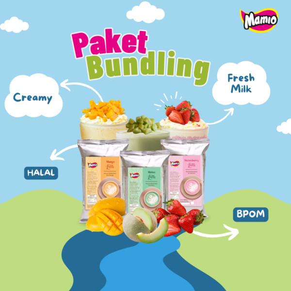 Paket Bundling Mamio Latte Series Strawberry Mango dan Melon 500gr